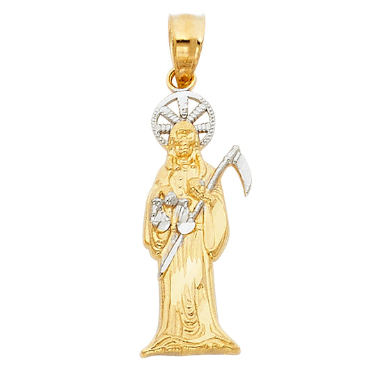 14k Two-Color Gold Santa Muerte Pendant Death Angel of Death Ornate Charm