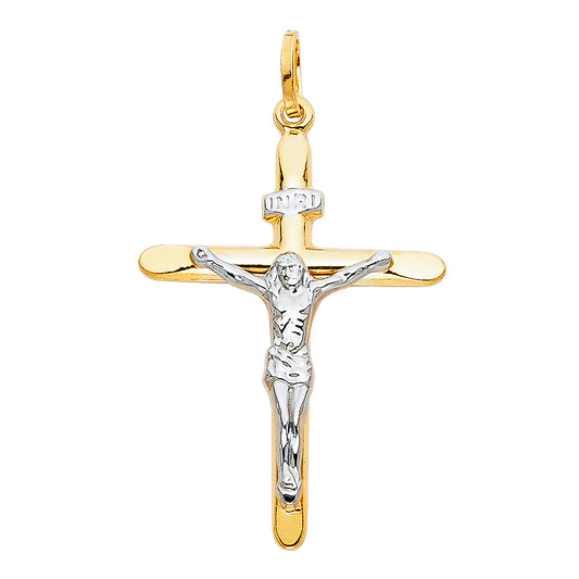 14k Yellow & White Gold Cross Pendant Christianity Religious Crucifix Charm