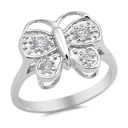 White CZ Beautiful Butterfly Cute Animal Ring Sterling Silver Band Sizes 5-9