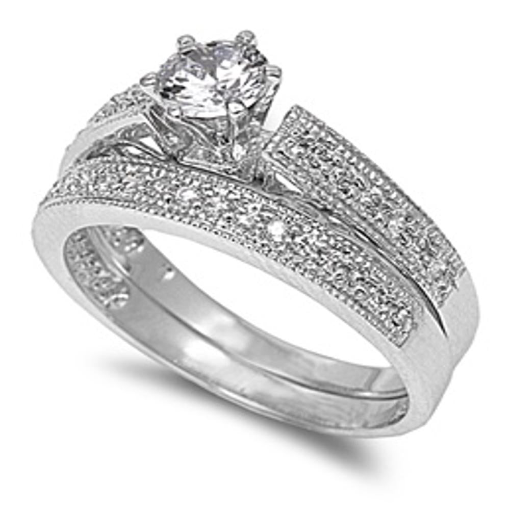Elegant Vintage Style Bridal Set Ring New .925 Sterling Silver Band Sizes 4-10