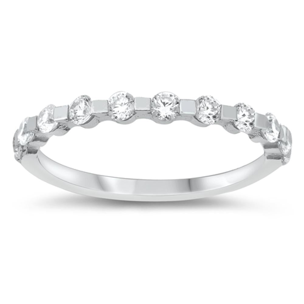 Sterling Silver Woman's White CZ Elegant Stunning Ring Thin Band 2mm Sizes 5-10