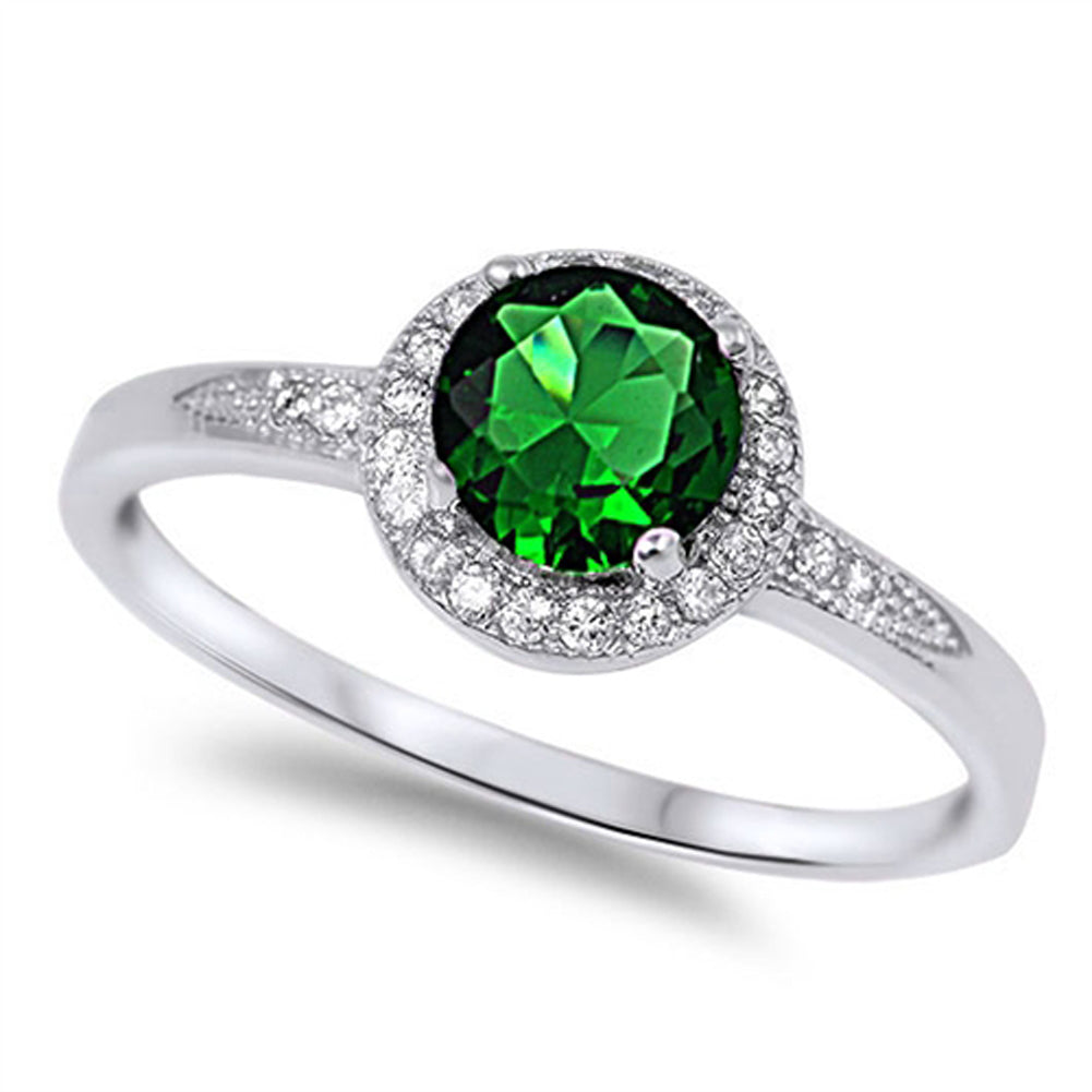 White CZ Circle Solitaire Polished Halo Ring 925 Sterling Silver Band Sizes 5-10