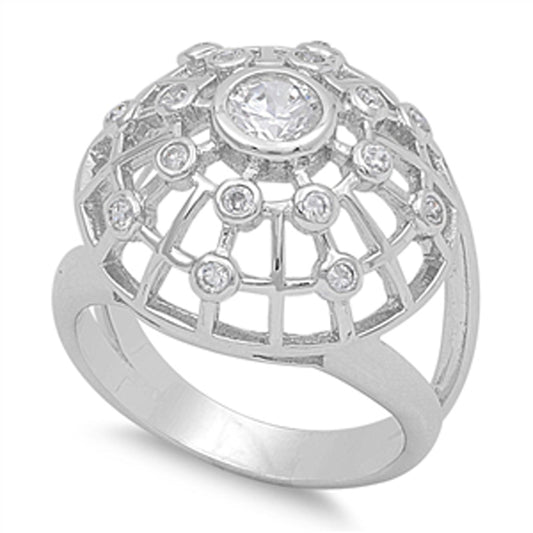 Spider Web Cutout White CZ Promise Ring New .925 Sterling Silver Band Sizes 6-10