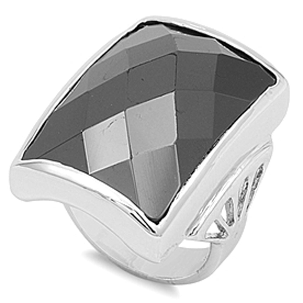 Black CZ Polished Solitaire Unique Ring New .925 Sterling Silver Band Sizes 6-10