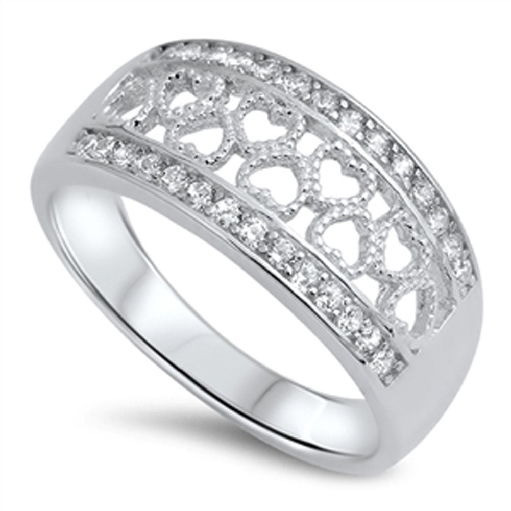 Heart Cutout Clear CZ Promise Ring New .925 Sterling Silver Love Band Sizes 5-10