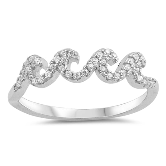 White CZ Ocean Wave Boho Chic Midi Ring New .925 Sterling Silver Band Sizes 4-10