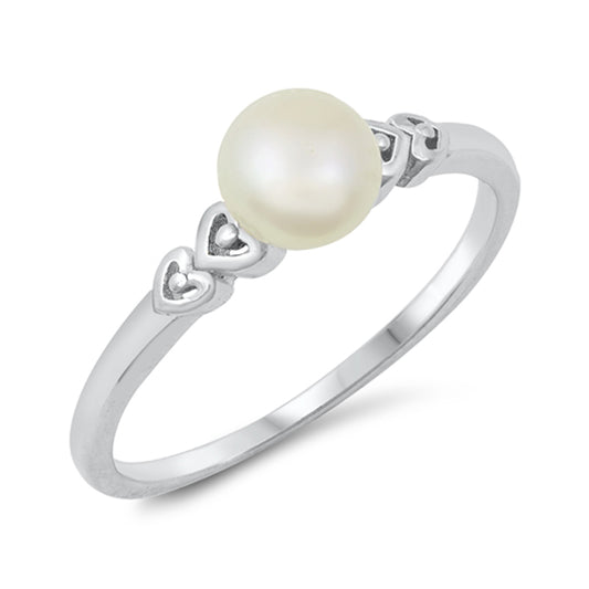 White CZ Freshwater Pearl Heart Love Ring New .925 Sterling Silver Band Sizes 4-10