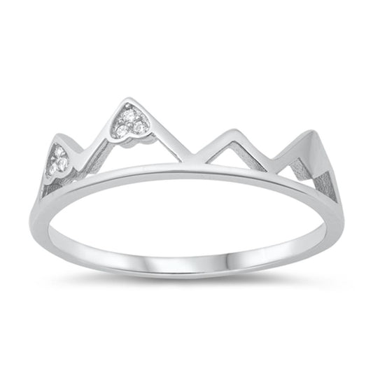 Clear CZ Heart Mountains Classic Ring New .925 Sterling Silver Band Sizes 4-10