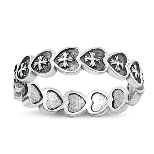 Sterling Silver Heart & Cross Ring