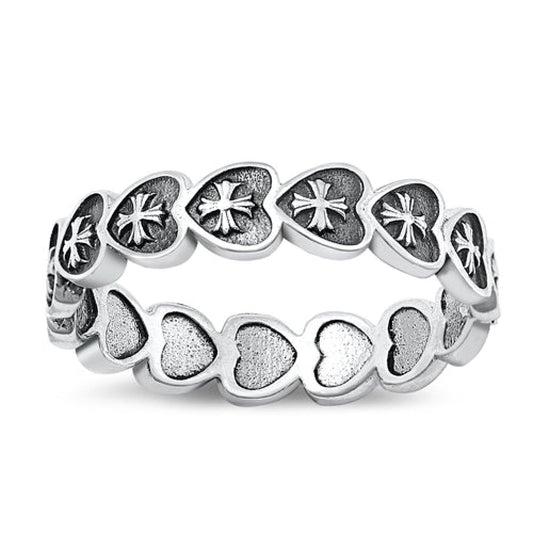 Sterling Silver Heart & Cross Ring