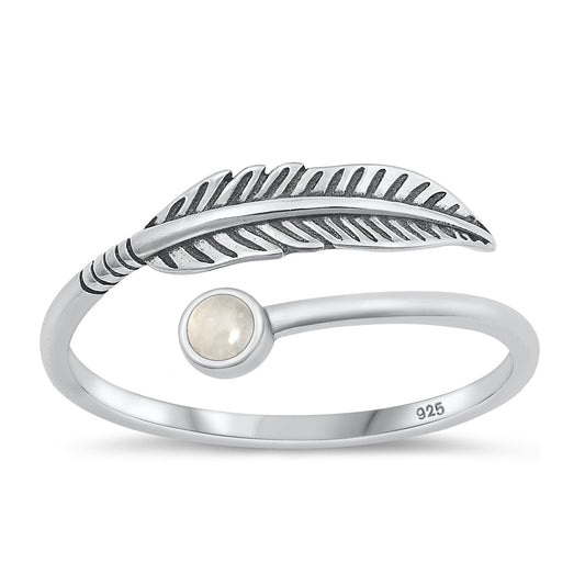 Sterling Silver Moonstone Feather Spoon Ring