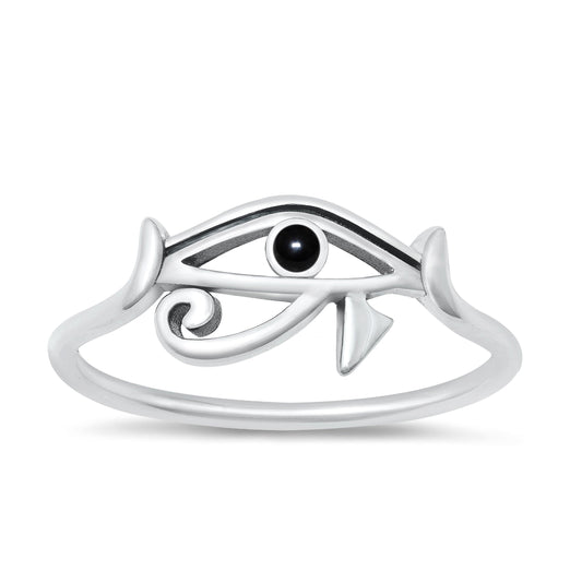 Sterling Silver Black Agate Eye of Horus Ring