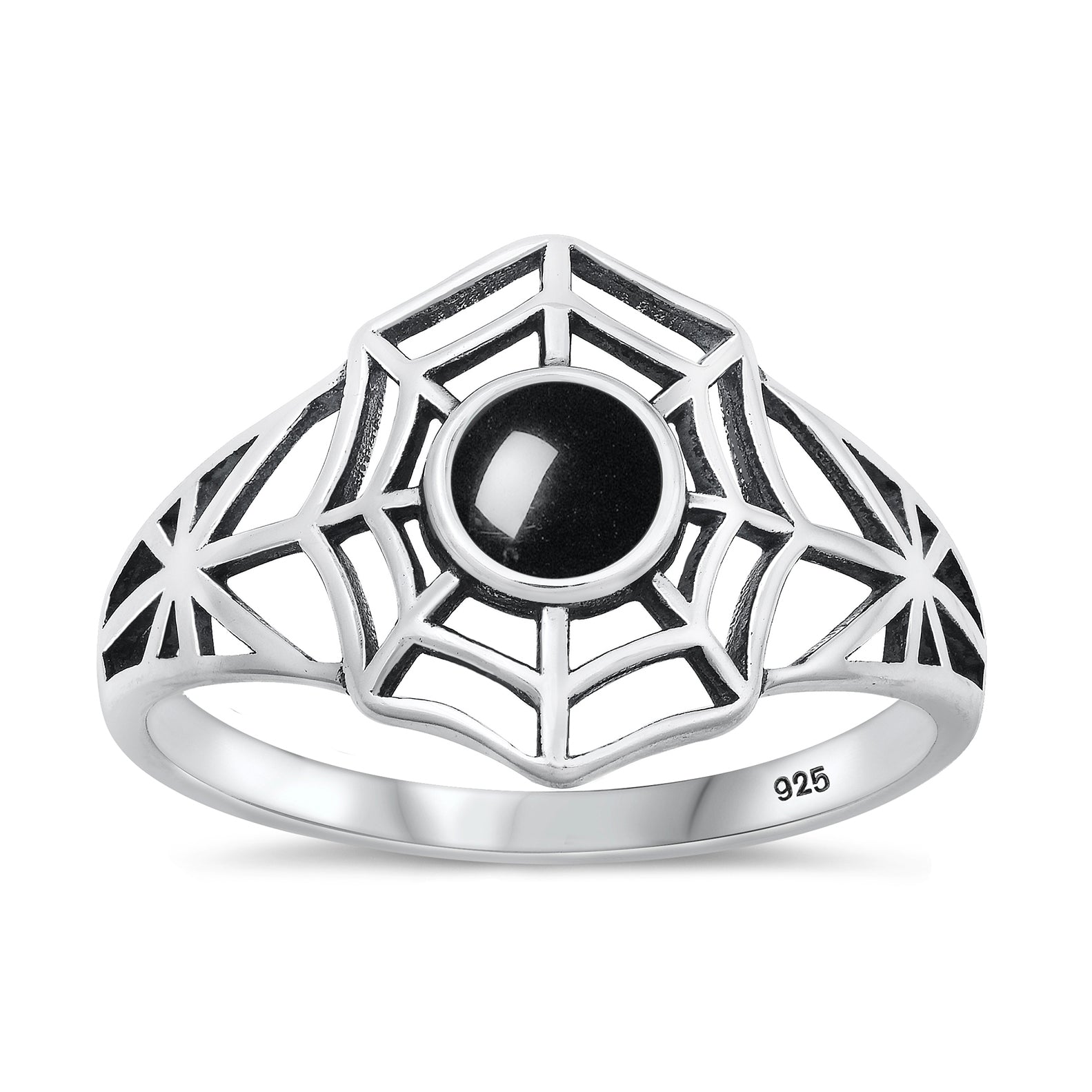 Sterling Silver Black Agate Spiderweb Ring – Sac Silver