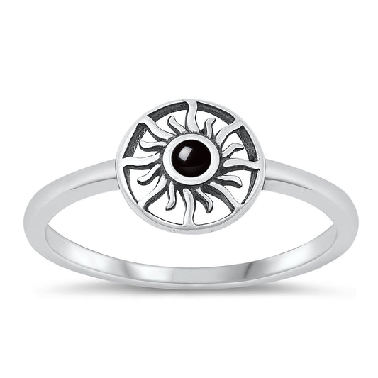 Sterling Silver Black Agate Sun Ring