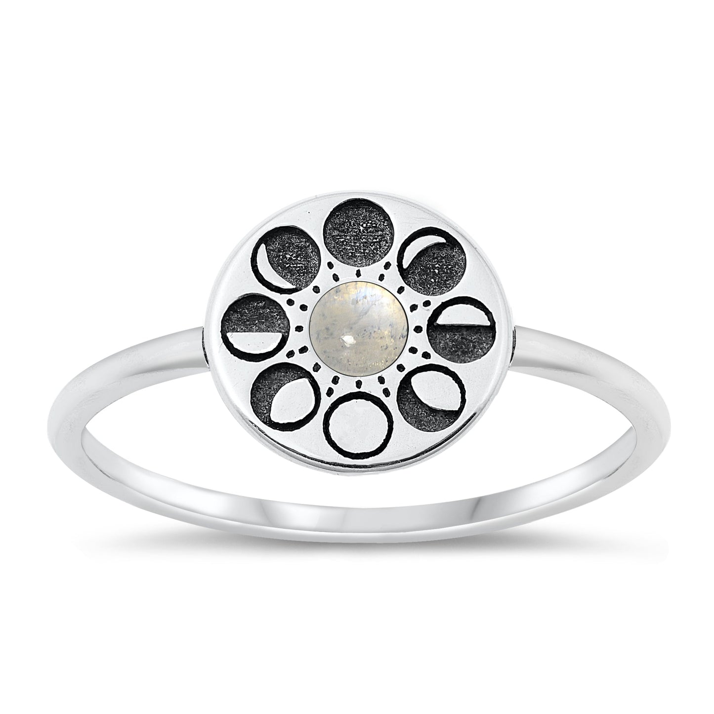 Sterling Silver Moonstone Moon Phases Ring