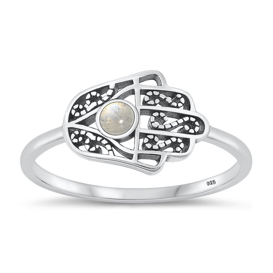 Sterling Silver Moonstone Hamsa Ring