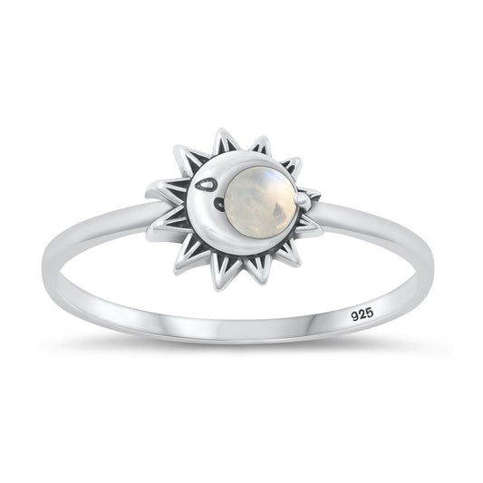 Sterling Silver Moonstone Moon Ring