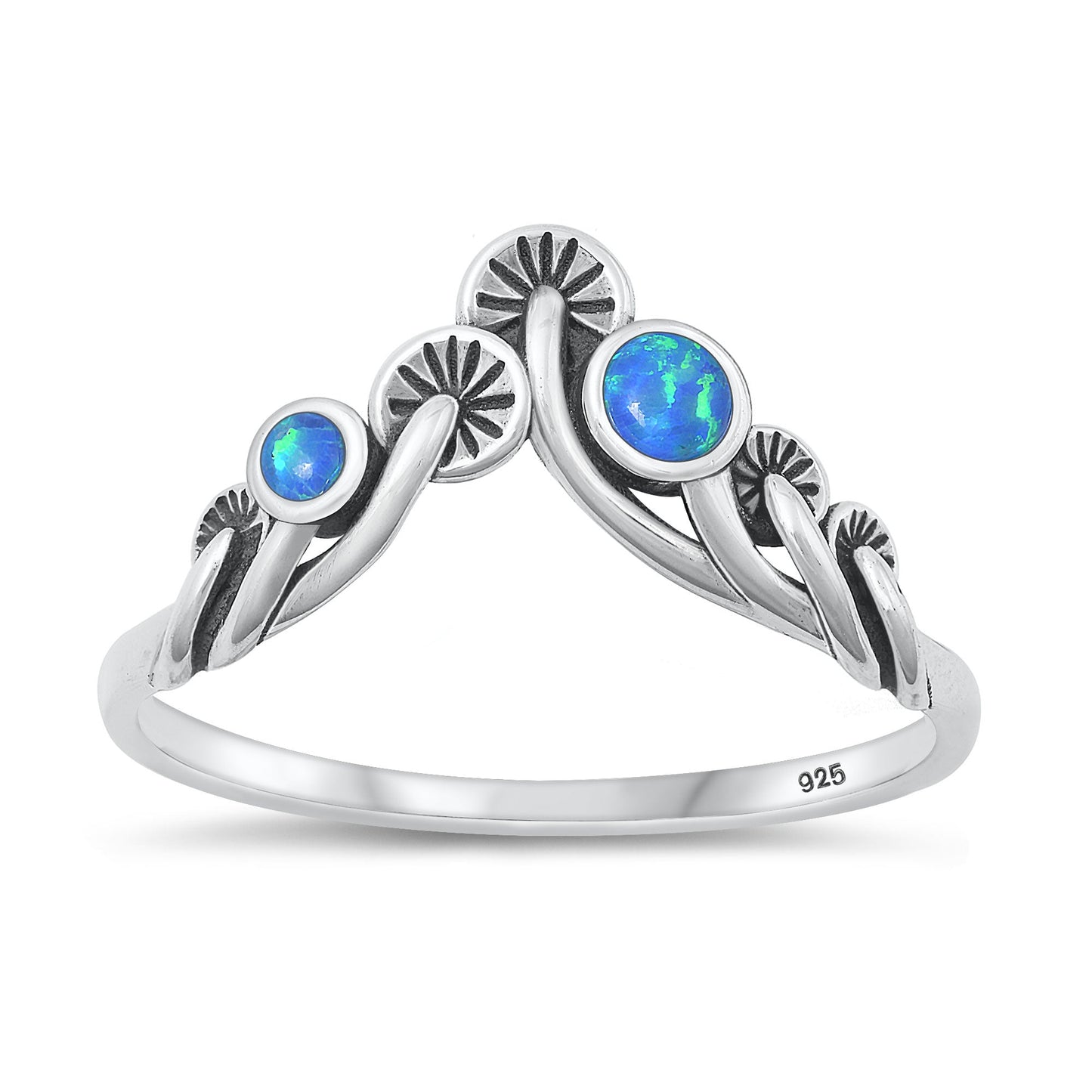 Sterling Silver Blue Lab Opal Mushroom Chevron Ring