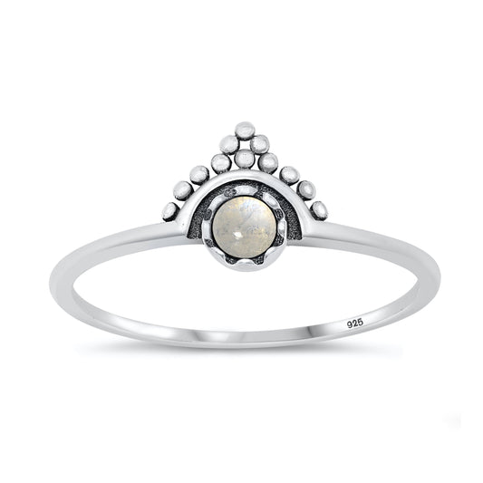 Sterling Silver Moonstone Bali Crown Ring