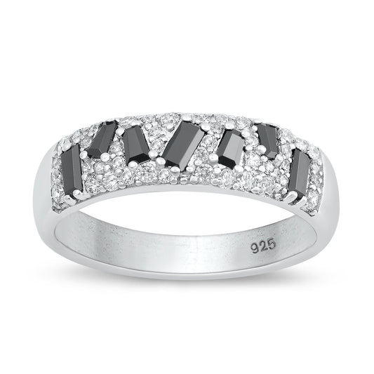 Sterling Silver Black & Clear CZ Ring