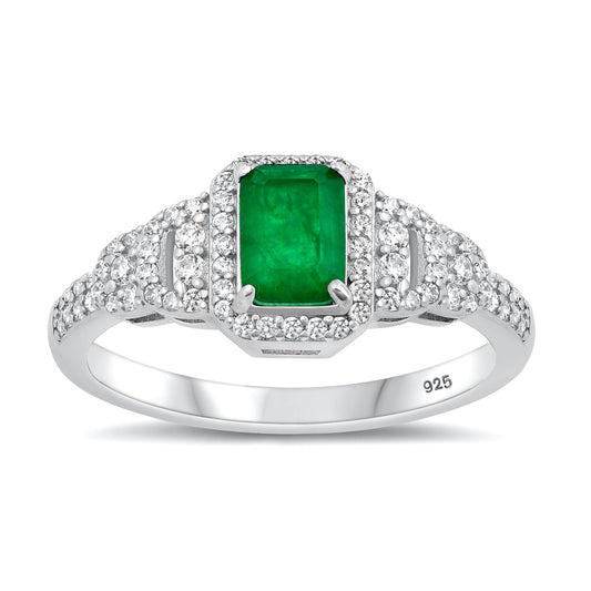 Sterling Silver Emerald & Clear CZ Ring