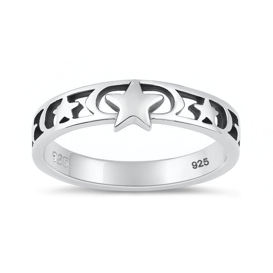 Sterling Silver Moon & Stars Ring