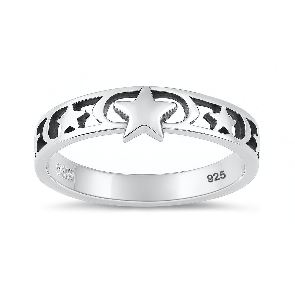 Sterling Silver Moon & Stars Ring