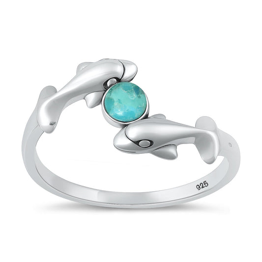 Sterling Silver Dolphin Turquoise Ring