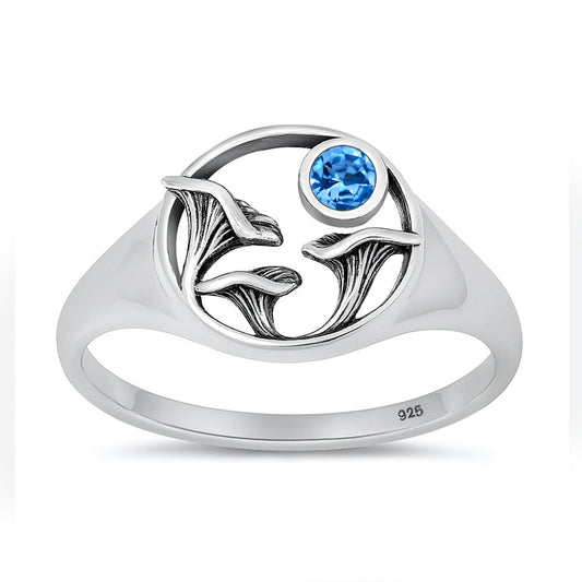 Sterling Silver Blue Topaz CZ Mushroom Ring