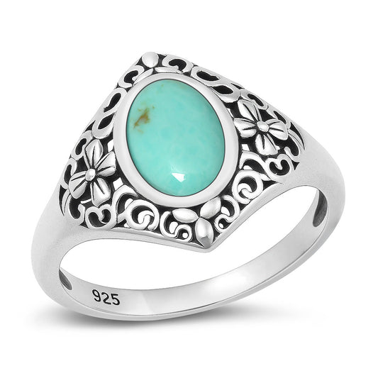 Sterling Silver Turquoise Flower Ring