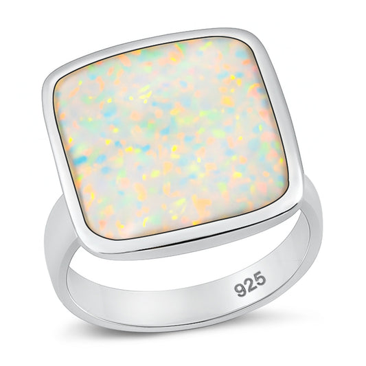 Sterling Silver White Lab Opal Ring