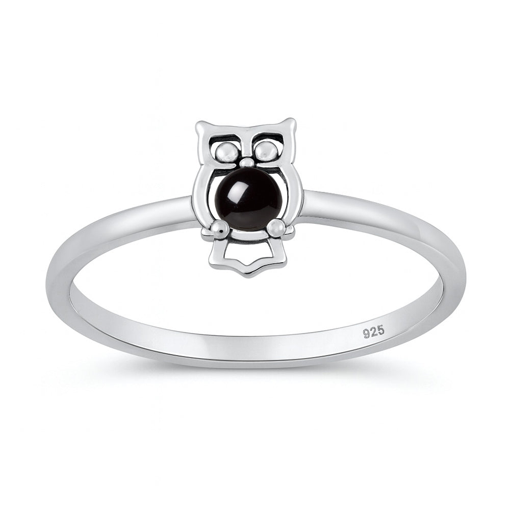Sterling Silver Agate Owl Ring