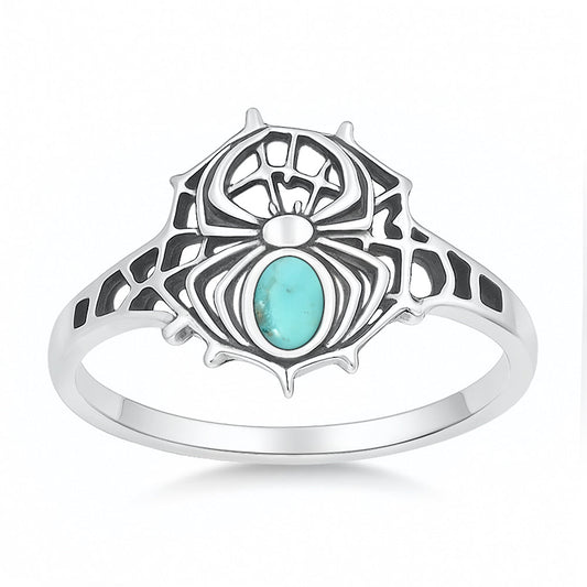 Sterling Silver Genuine Turquoise Spider & Web Ring