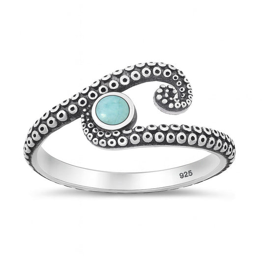 Sterling Silver Larimar Octopus Tentacle Ring