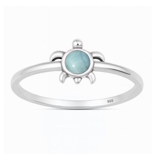 Sterling Silver Larimar Ocean Turtle Ring