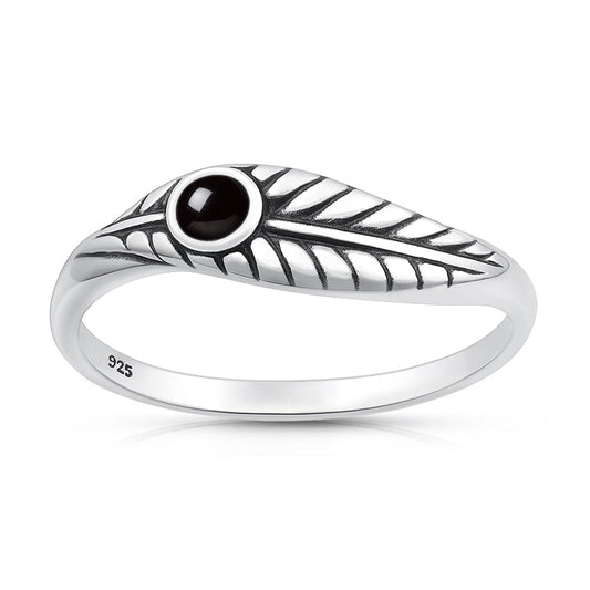 Sterling Silver Black Onyx Leaf Ring