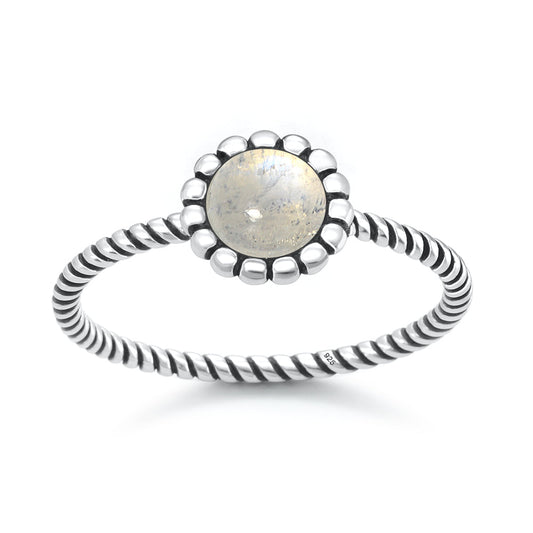 Sterling Silver Moonstone Bali Flower Ring