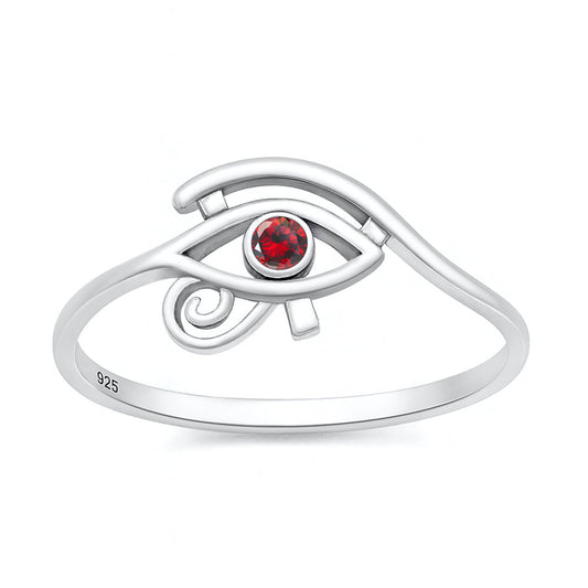 Sterling Silver Garnet CZ Eye of Horus Ring
