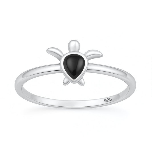 Sterling Silver Black Onyx Sea Turtle Ring