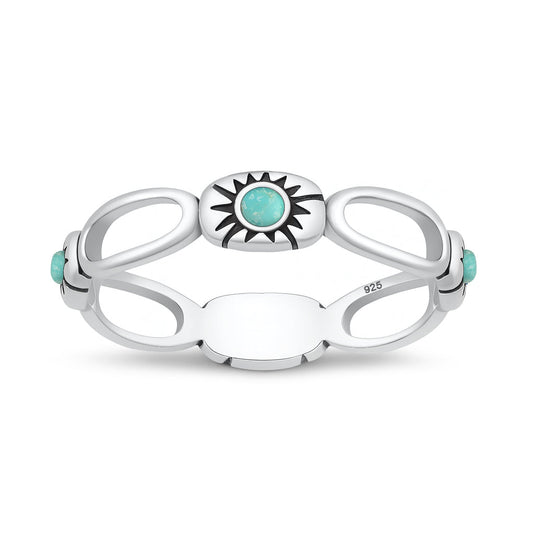 Sterling Silver Genuine Turquoise Sun Ring