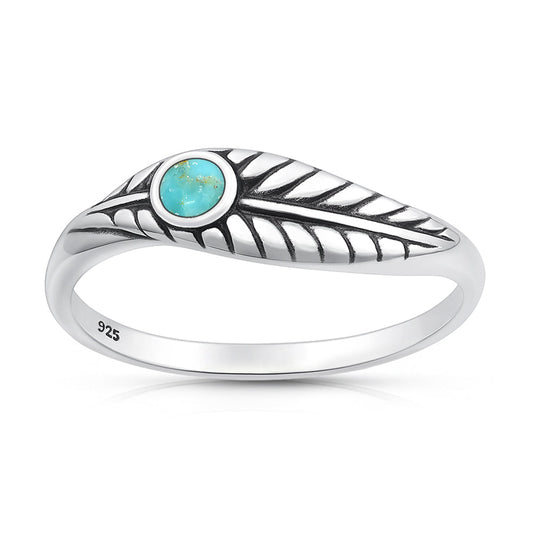 Sterling Silver Genuine Turquoise Leaf Ring