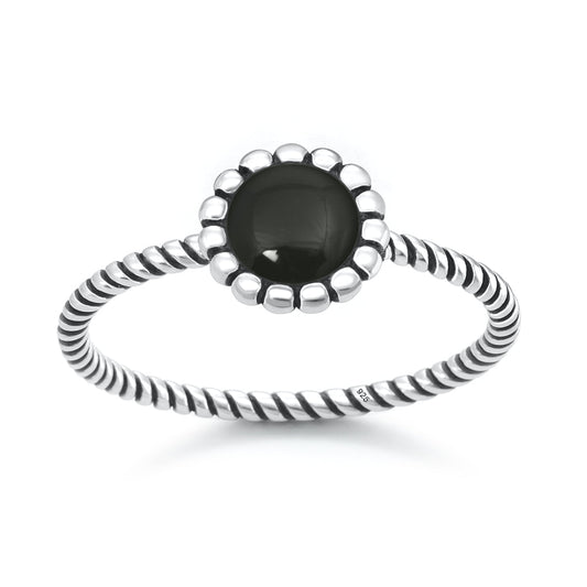 Sterling Silver Black Onyx Flower Ring