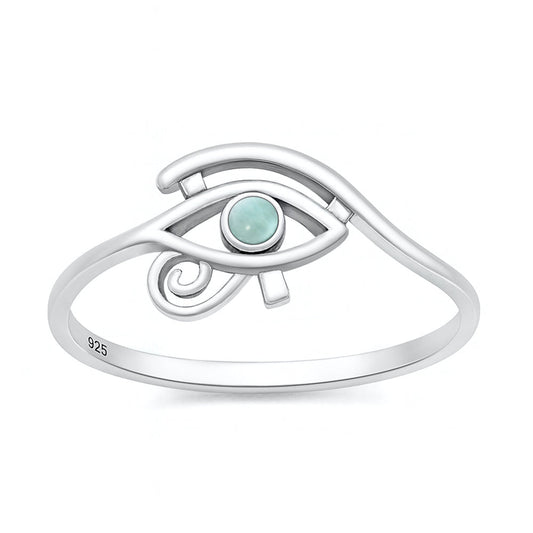 Sterling Silver Larimar Eye of Horus Ring