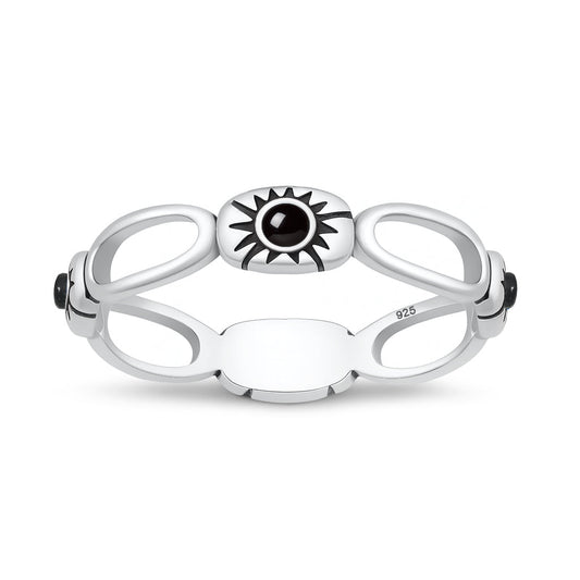 Sterling Silver Black Onyx Sunburst Ring