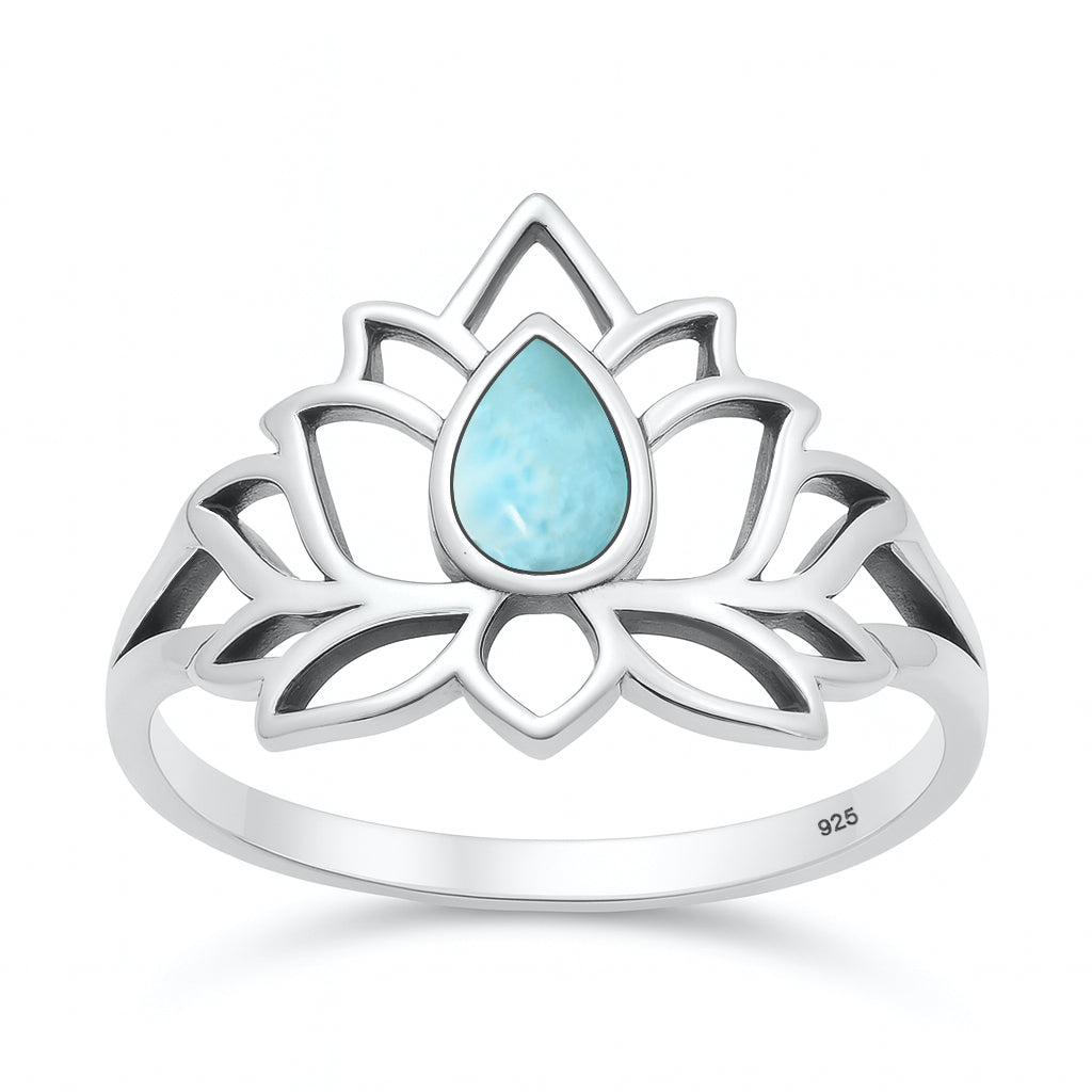 Sterling Silver Larimar Lotus Ring
