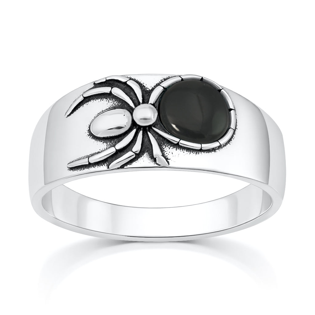 Sterling Silver Black Agate Spider Ring