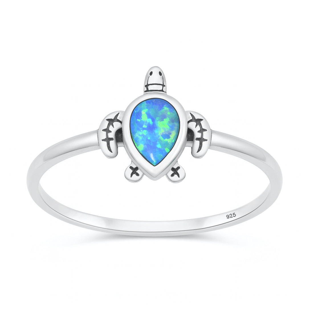 Sterling Silver Blue Synthetic Opal Sea Turtle Ring