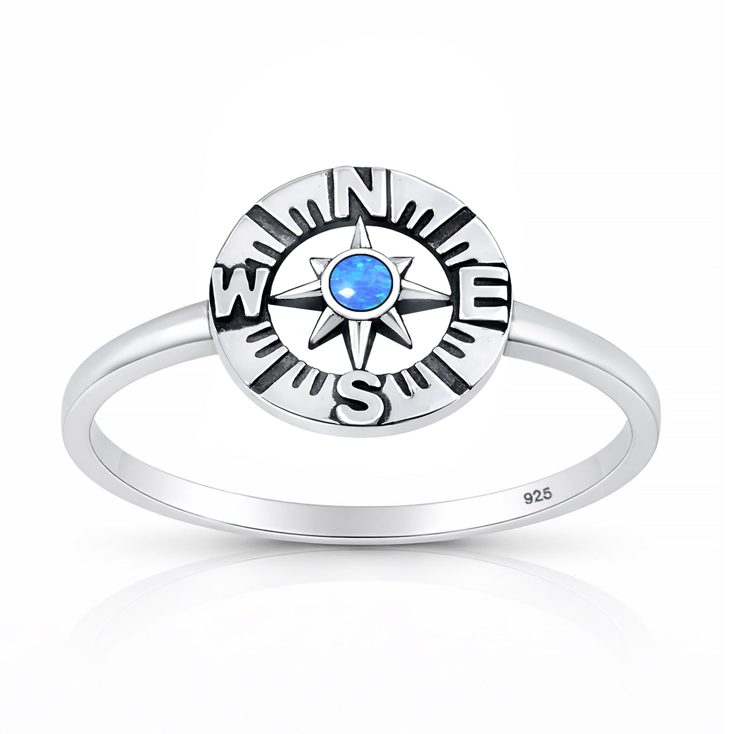 Sterling Silver Synthetic Opal Compass Ring