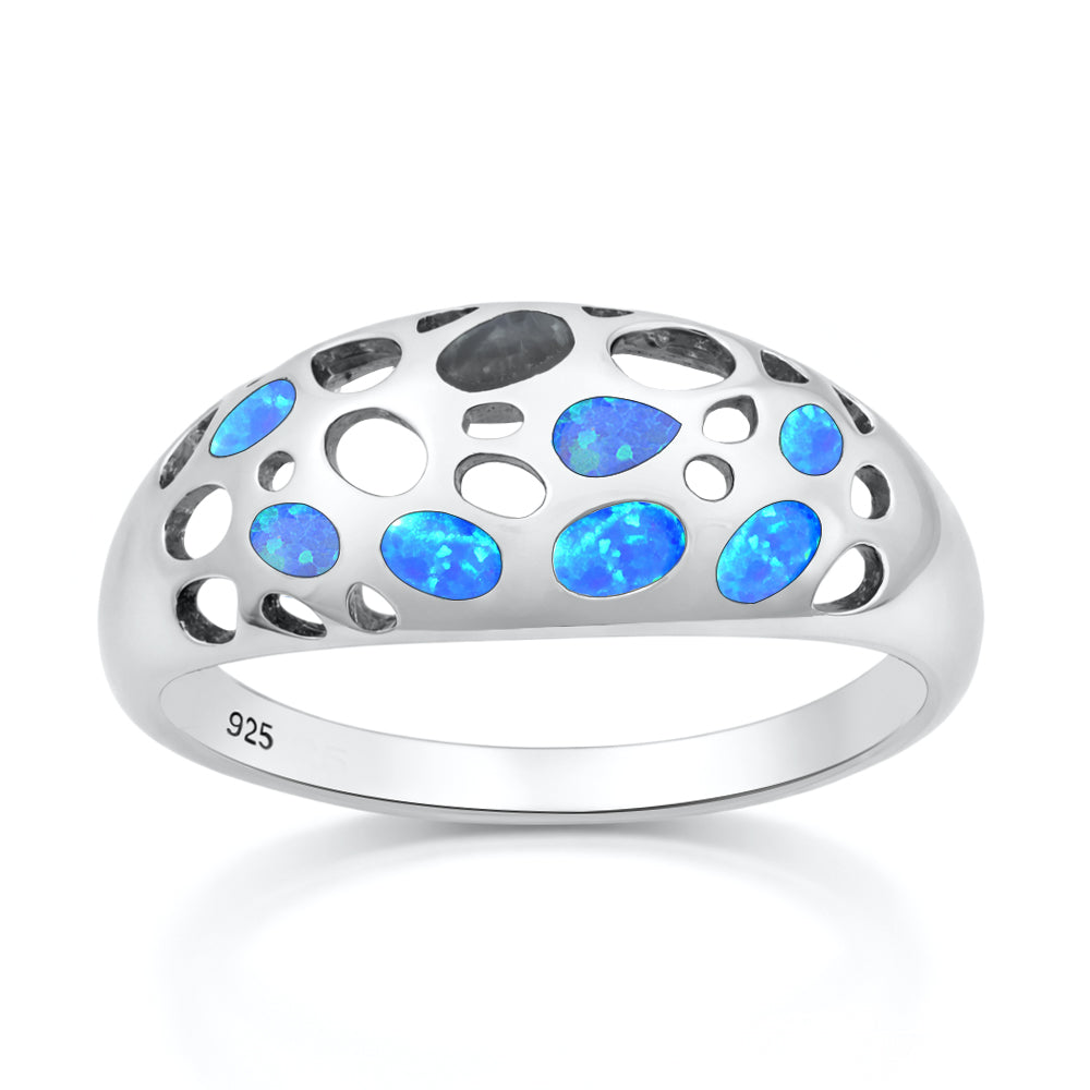 Sterling Silver Synthetic Opal Dome Ring
