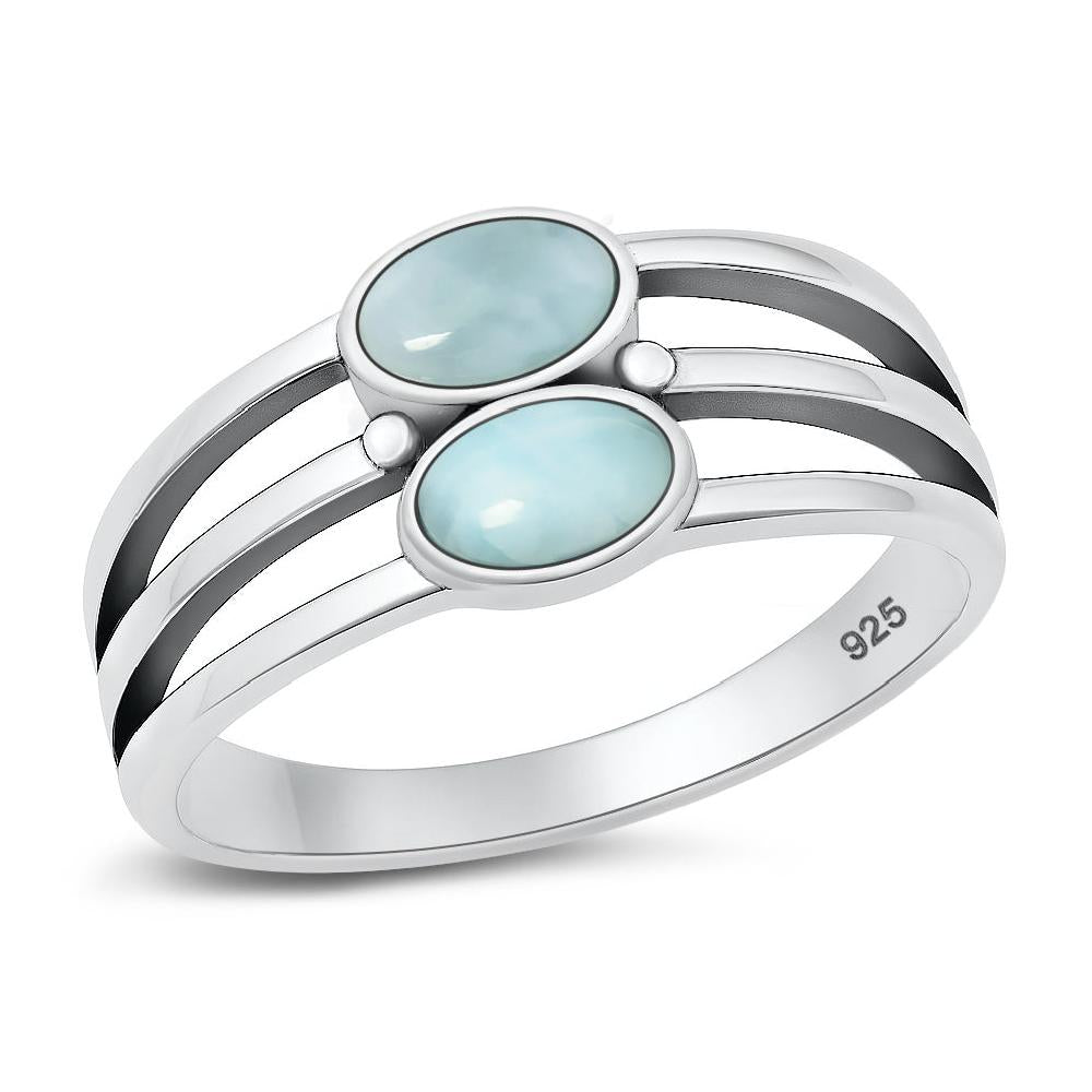Sterling Silver Larimar Oval Stacked Ring